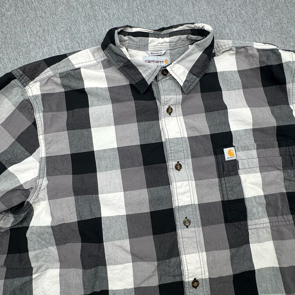 Carhartt Shirt Essential Relaxed Plaid Short Sleeve Button Up‎ Mens Sz XL 103551